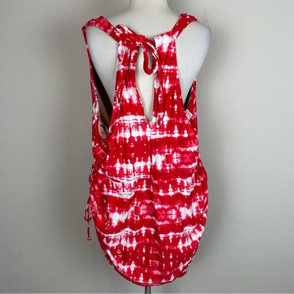 Cacique Red White Tie Dye Abstract Print  One pIece Swimsuit 44DD - Picture 6 of 10